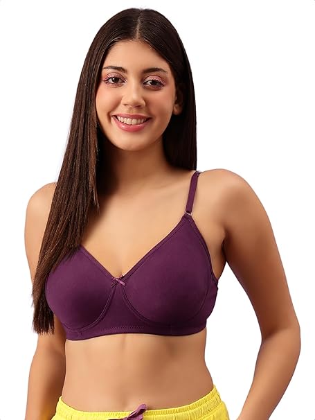Clovia Women’s Cotton Purple Wire-Free Full-Coverage T-Shirt Bra – Non-Padded Everyday Comfort
